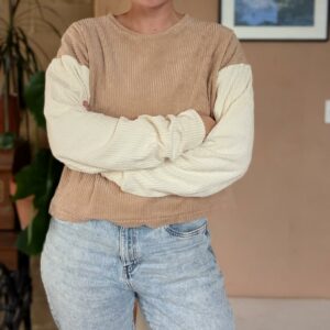 pull bi colore en velour cotelé bio