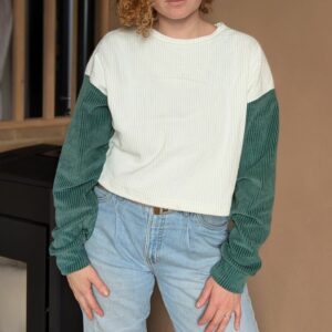 Sweat en velours Blanc / Vert taille S version longue