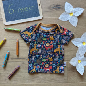T-shirt manches courtes animaux de la forêt 6 mois