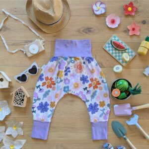 sarouel évolutif fleuri. Coton biologique. Idéal pour les enfants.